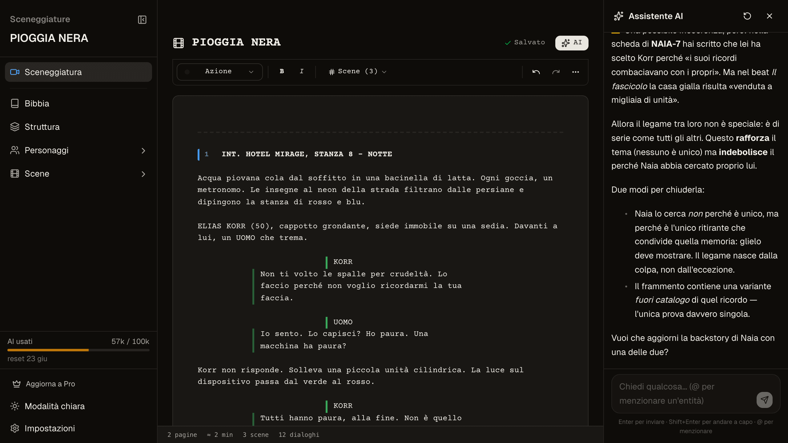 CineQuill Copilot: a Socratic question and an inconsistency flagged